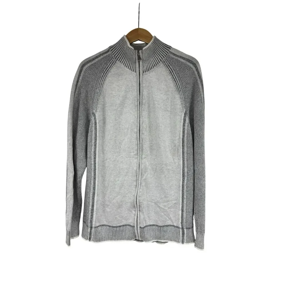 BKE Standard Fit Full Zip Light Gray Knit‎ Sweater Mens Size XL
